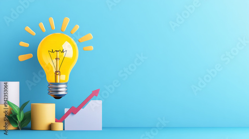 A bright light bulb symbolizes innovation and growth, surrounded by geometric shapes and rising graph, conveying sense of optimism and progress.