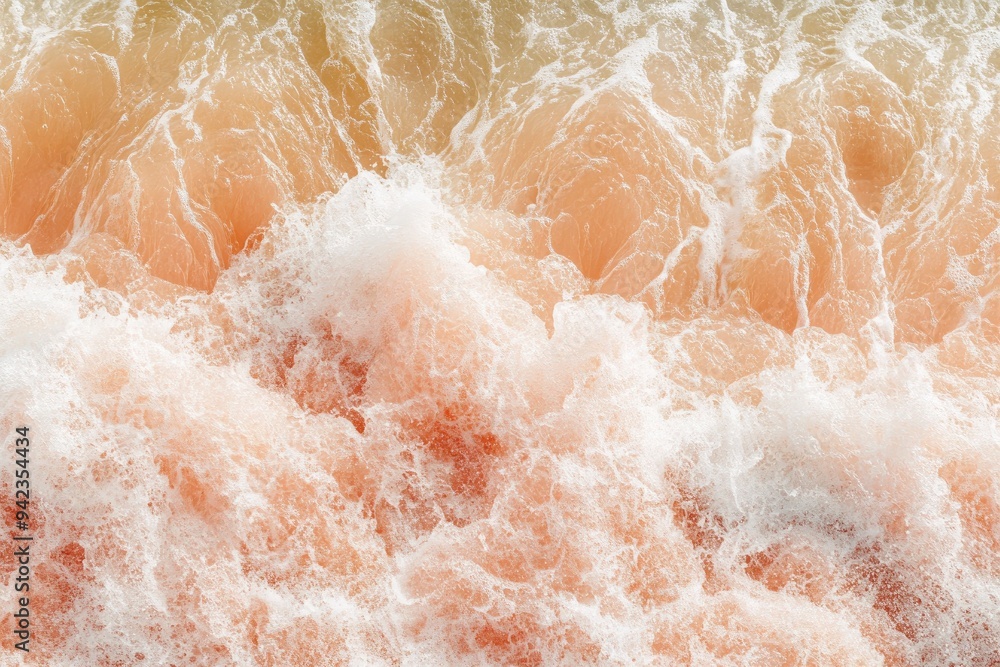 Fototapeta premium A sea waves and beach trending color of year 2024 Peach Fuzz , ai
