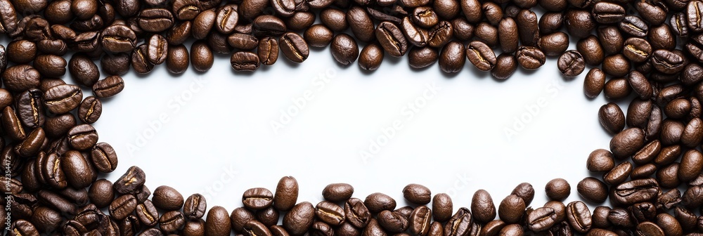 An aesthetically pleasing arrangement of freshly roasted coffee beans creates a beautiful border around a blank central space, ideal for branding, engaging promotions, or any coffeerelated content An aesthetically pleasing arrangement of freshly roasted coffee beans creates a beautiful border around a blank central space, ideal for branding, engaging promotions, or any coffeerelated content