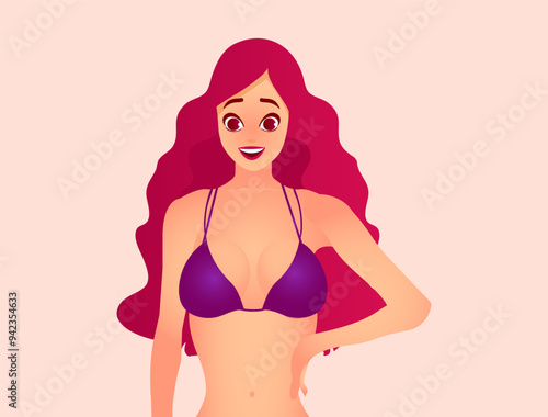 Vibrant Redhead in a Purple Bikini