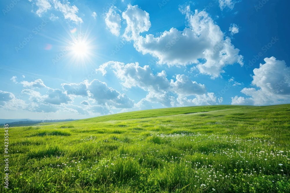 Smooth meadow on the hill with blue sky, beautiful landscape Smooth meadow on the hill with blue sky, beautiful landscape