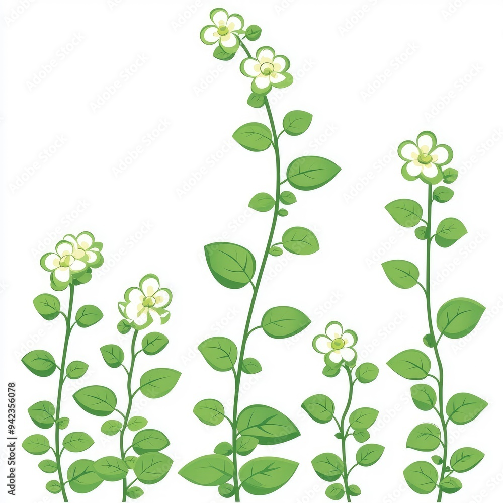 Green Vines with White Flowers Illustration Green Vines with White Flowers Illustration