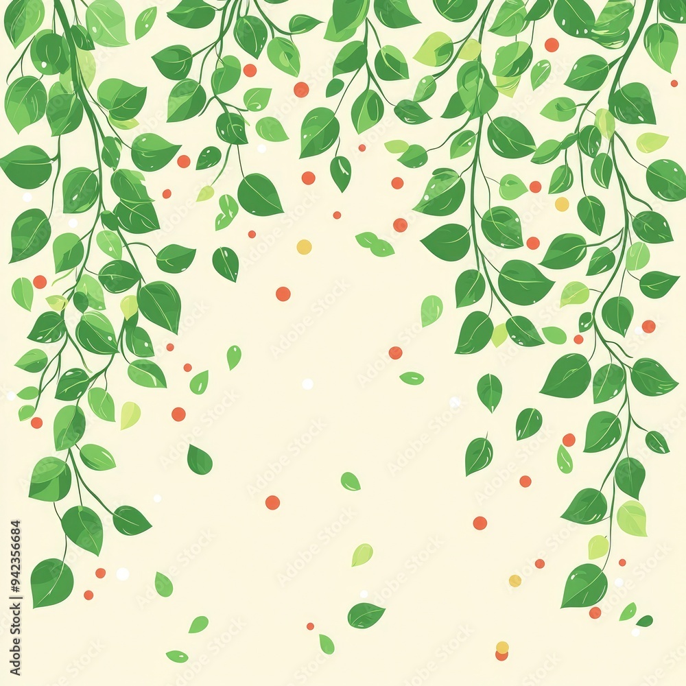 Green Leaves and Berries Branch Pattern Background Green Leaves and Berries Branch Pattern Background