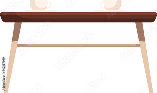 Empty wooden table with two cups standing on top, perfect for a break room or kitchen
