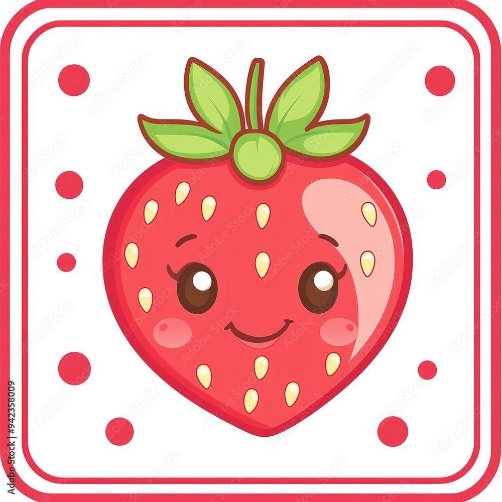 Obraz premium Cute Cartoon Strawberry with Big Eyes and Smile