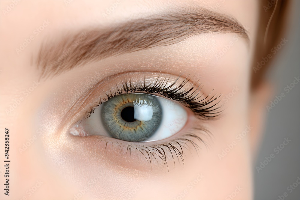 Woman's eyes after classic 2d volume eyelash extensions and eyebrow correction. Natural beauty. Cosmetology and skin care, makeup and cosmetic concept. Closeup. Background for banner or poster Woman's eyes after classic 2d volume eyelash extensions and eyebrow correction. Natural beauty. Cosmetology and skin care, makeup and cosmetic concept. Closeup. Background for banner or poster