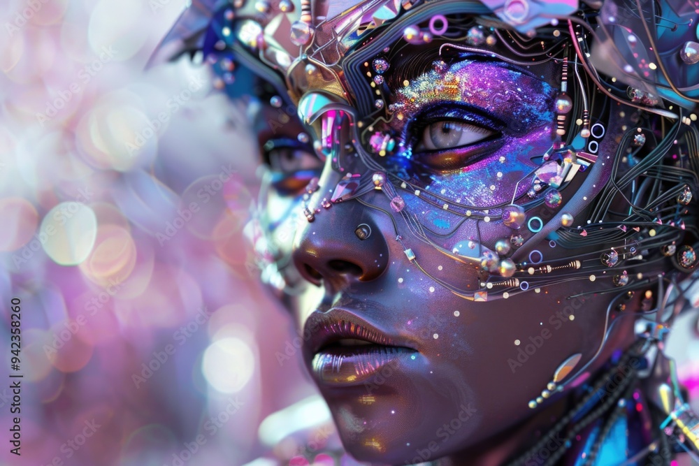 A close-up shot of a person's face with a mask covering their identity A close-up shot of a person's face with a mask covering their identity