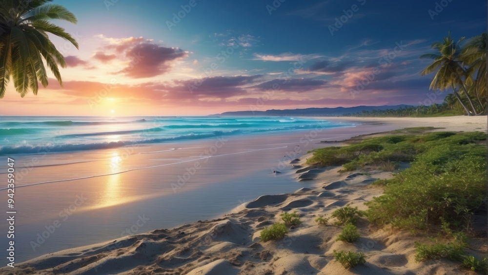 Beautiful panoramic wallpaper with beach and unearthly sky Beautiful panoramic wallpaper with beach and unearthly sky