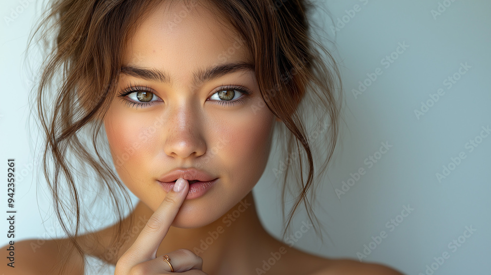 秘密のポーズをする女性 秘密のポーズをする女性