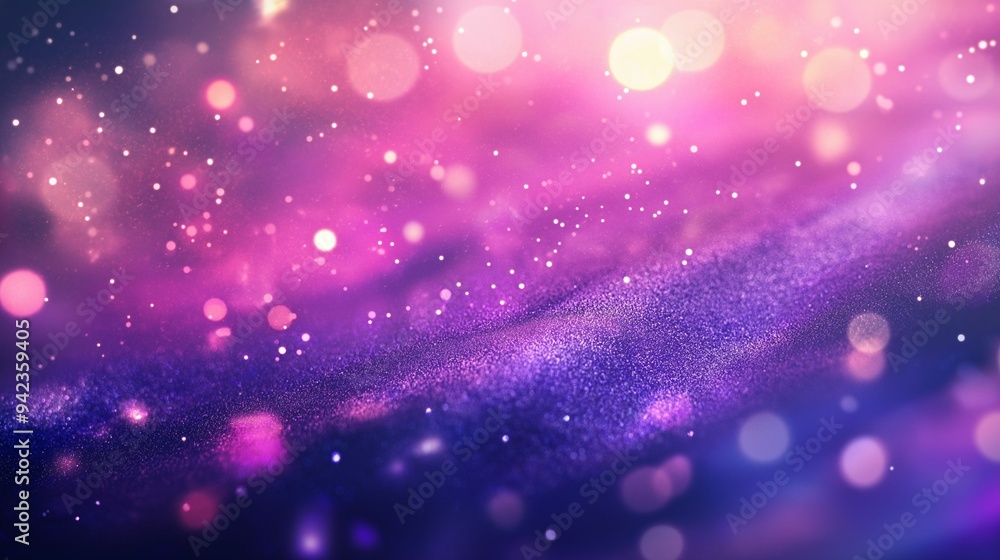 An abstract background featuring soft pink and purple hues with shimmering glitter and glowing bokeh lights. An abstract background featuring soft pink and purple hues with shimmering glitter and glowing bokeh lights.