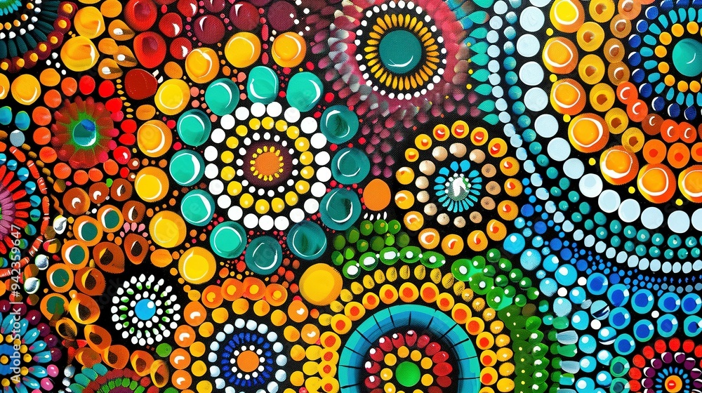 Abstract Colorful Dot Painting with Circular Patterns Abstract Colorful Dot Painting with Circular Patterns