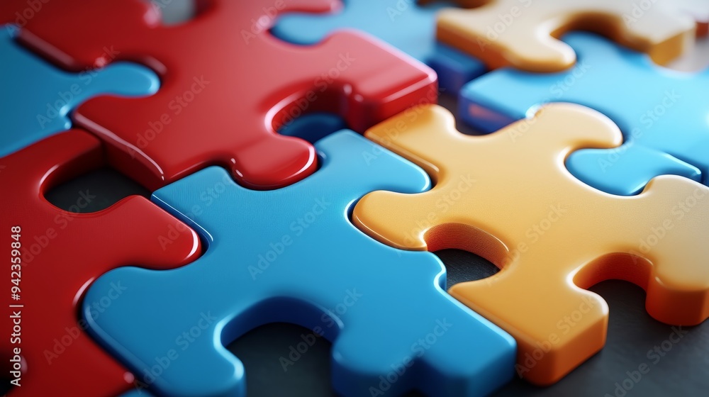 Close-up of colorful puzzle pieces interlocked, symbolizing teamwork, connection, and problem-solving. Close-up of colorful puzzle pieces interlocked, symbolizing teamwork, connection, and problem-solving.