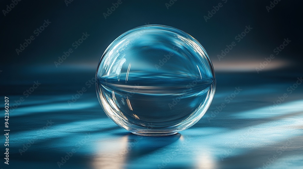 Against a dark backdrop, a 3D render showcases a transparent glass sphere with a holographic effect. Against a dark backdrop, a 3D render showcases a transparent glass sphere with a holographic effect.