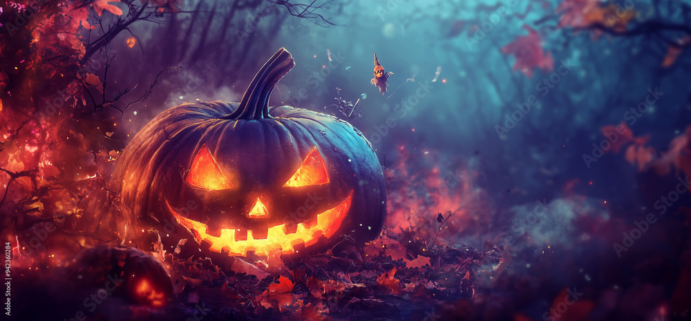 Halloween, bannière avec place pour texte, automne et saison des citrouilles, fond d'écran terrifiant pour Halloween, Image qui fait peur. Halloween, bannière avec place pour texte, automne et saison des citrouilles, fond d'écran terrifiant pour Halloween, Image qui fait peur.
