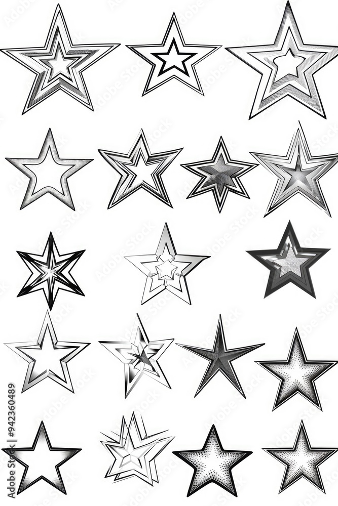 A collection of nine distinct star shapes A collection of nine distinct star shapes