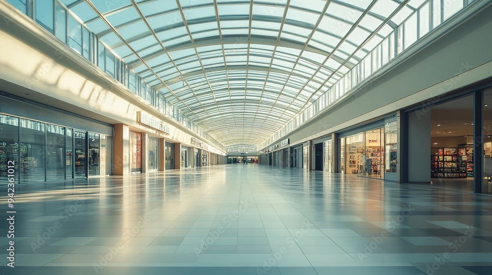'An empty shopping mall with a glass roof' 'An empty shopping mall with a glass roof'