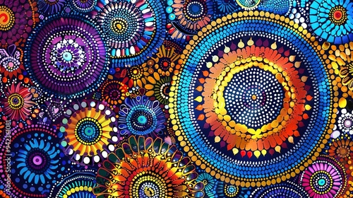 Colorful Abstract Dot Painting with Circular Motifs