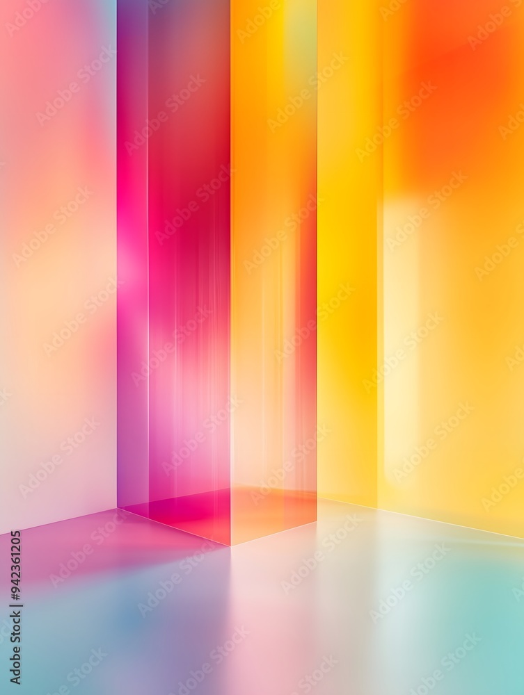 Smartphone wallpaper 3d illustration. Bright colors blend harmoniously in a contemporary room, casting colorful reflections and creating an ethereal ambiance filled with light. Smartphone wallpaper 3d illustration. Bright colors blend harmoniously in a contemporary room, casting colorful reflections and creating an ethereal ambiance filled with light.