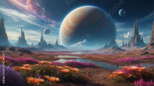 Beautifully mesmerizing cosmic sky over a natural landscape