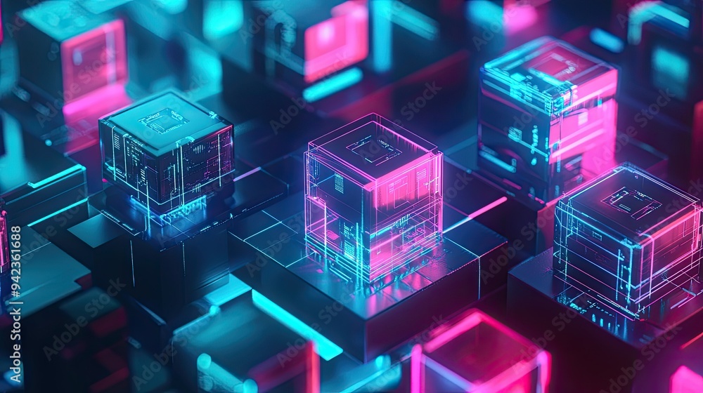 3D rendering of isometric cubes in a futuristic business technology background, emphasizing innovation and modernity. 3D rendering of isometric cubes in a futuristic business technology background, emphasizing innovation and modernity.