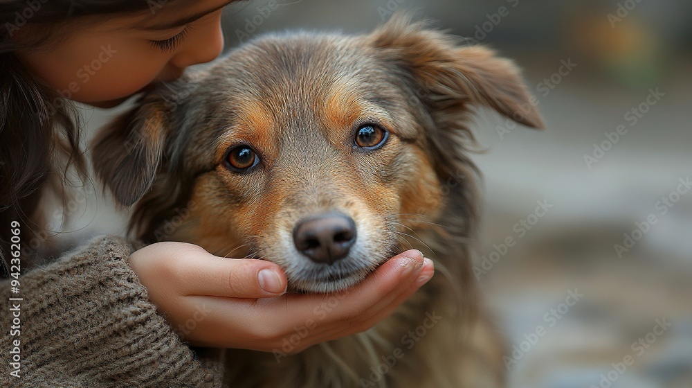 A child highlights the bond with a lonely street dog through a gentle touch. A child highlights the bond with a lonely street dog through a gentle touch.