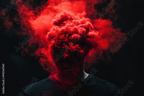 Abstract Portrait with Red Smoke and Dark Background