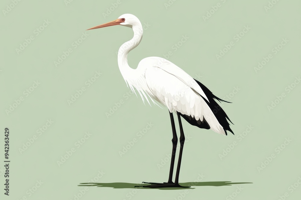 Elegant White Stork on Minimalist Background Elegant White Stork on Minimalist Background