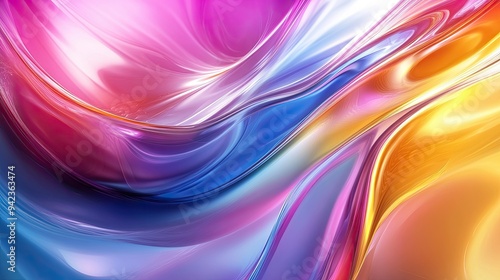 Abstract 3D fluid wave design with bright glass textures and colorful gradients, forming a lively background.