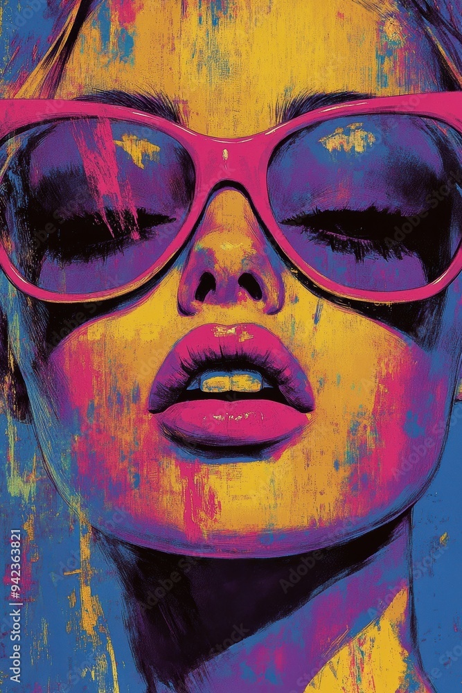 Vibrant Pop Art Portrait with Sunglasses Vibrant Pop Art Portrait with Sunglasses