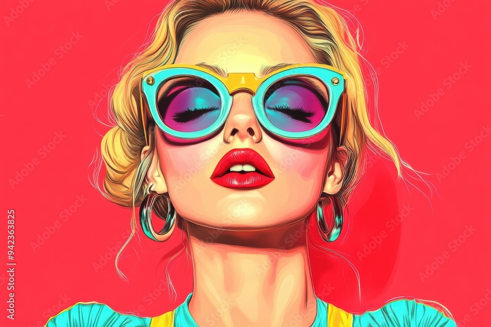 Vibrant Portrait of a Woman with Stylish Sunglasses Vibrant Portrait of a Woman with Stylish Sunglasses