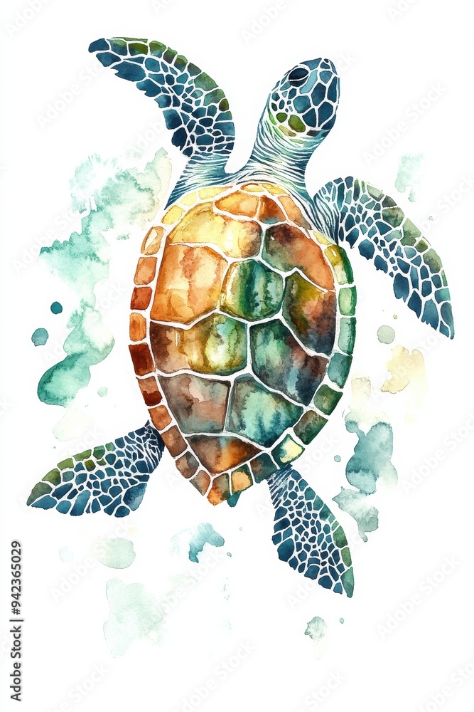 Fototapeta premium Colorful Watercolor Turtle with Splash Background