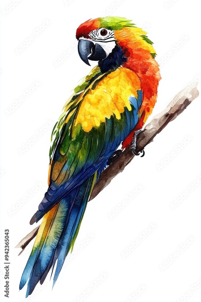 Vibrant Watercolor Parrot on a Branch Vibrant Watercolor Parrot on a Branch