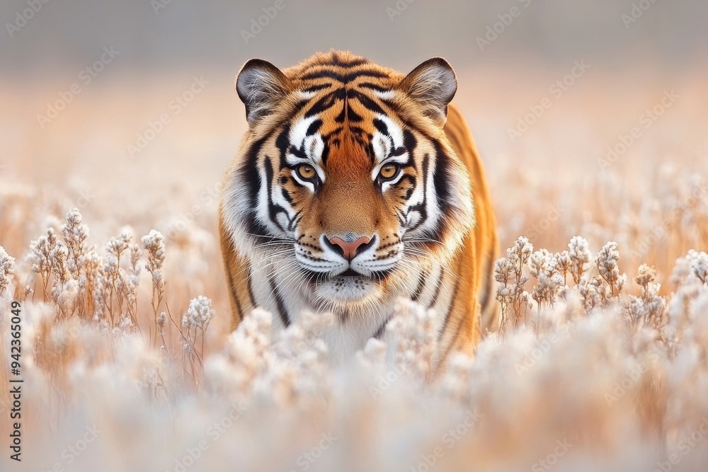 Obraz premium Majestic Tiger Strolling Through Golden Grasslands