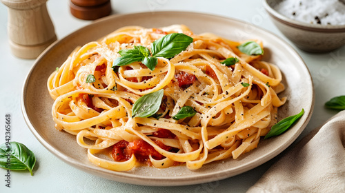 Delicious Fettuccine Pasta with Tomato Sauce and Basil - Perfect for your next Italian meal