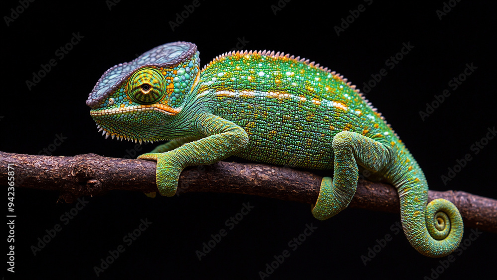 Exotic Tree Branch with Green Chameleon in Camouflage Exotic Tree Branch with Green Chameleon in Camouflage