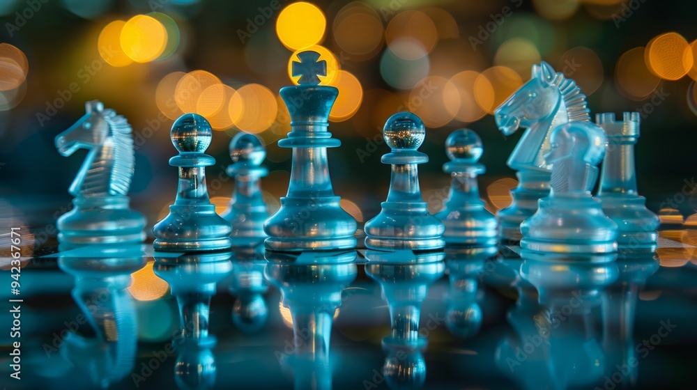 Chess pieces seen from close up, reflecting world map, global market strategy generative ai Chess pieces seen from close up, reflecting world map, global market strategy generative ai