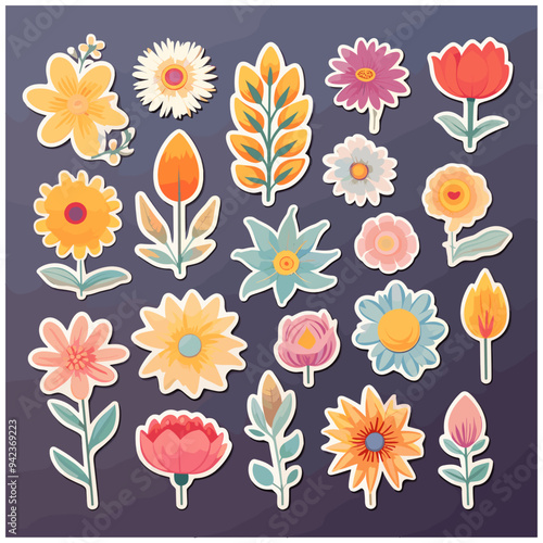 sticker sheet design, a collection of cartoon flower stickers