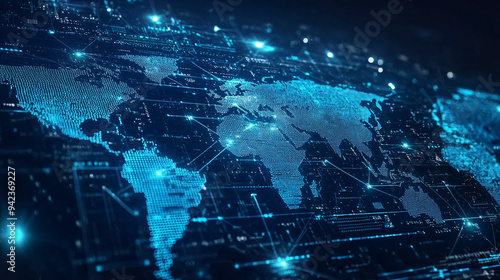 Abstract world map, concept of global network and connectivity, international data transfer and cyber technology, worldwide business, information exchange and telecommunication