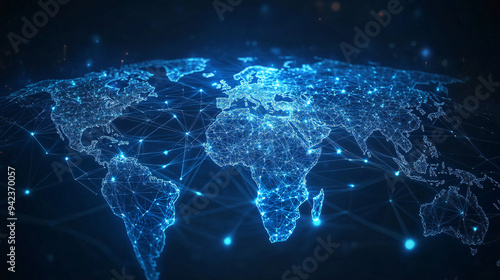 Abstract world map, concept of global network and connectivity, international data transfer and cyber technology, worldwide business, information exchange and telecommunication
