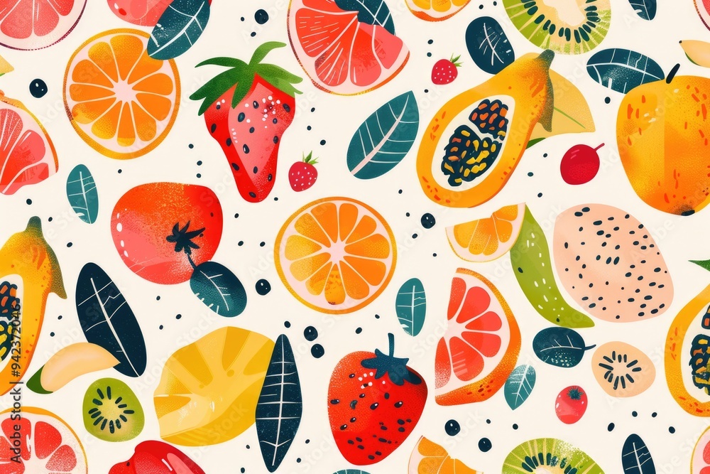 A variety of colorful fruits arranged on a clean white surface, great for food photography and illustration A variety of colorful fruits arranged on a clean white surface, great for food photography and illustration