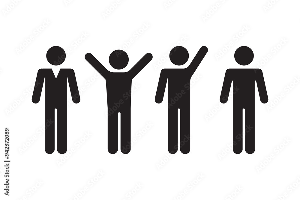 Businessmen figure icons. Human silhouettes standing. Different postures vector symbols. Simple black pictograms. Businessmen figure icons. Human silhouettes standing. Different postures vector symbols. Simple black pictograms.