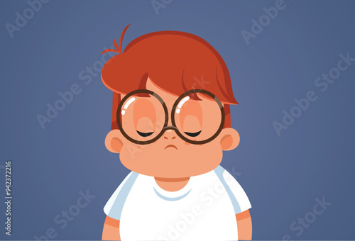 Sad Unhappy Overweight Boy Feeling Depressed Vector Illustration. Upset young boy suffering from obesity feeling like an outcast
