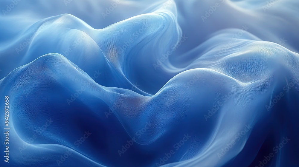 Fototapeta premium Smooth, flowing lines define abstract blue swirls.