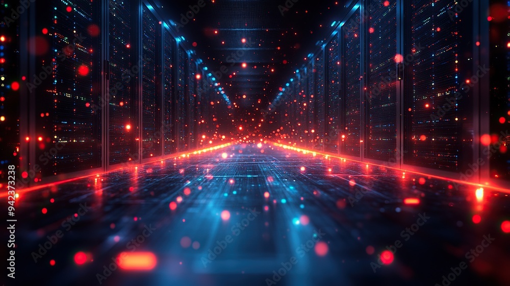 Obraz premium Abstract background of a data center shows databases, terminal storage, and cloud computing systems.