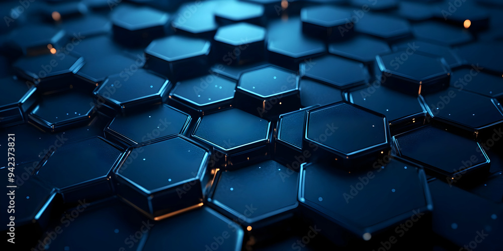 A captivating close-up of glossy hexagonal patterns, creating a dynamic and high-tech background in vibrant blue tones. A captivating close-up of glossy hexagonal patterns, creating a dynamic and high-tech background in vibrant blue tones.
