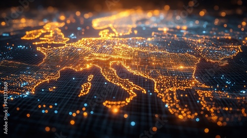 A digital map of Western Europe, North Africa, and the Middle East shows global connectivity.