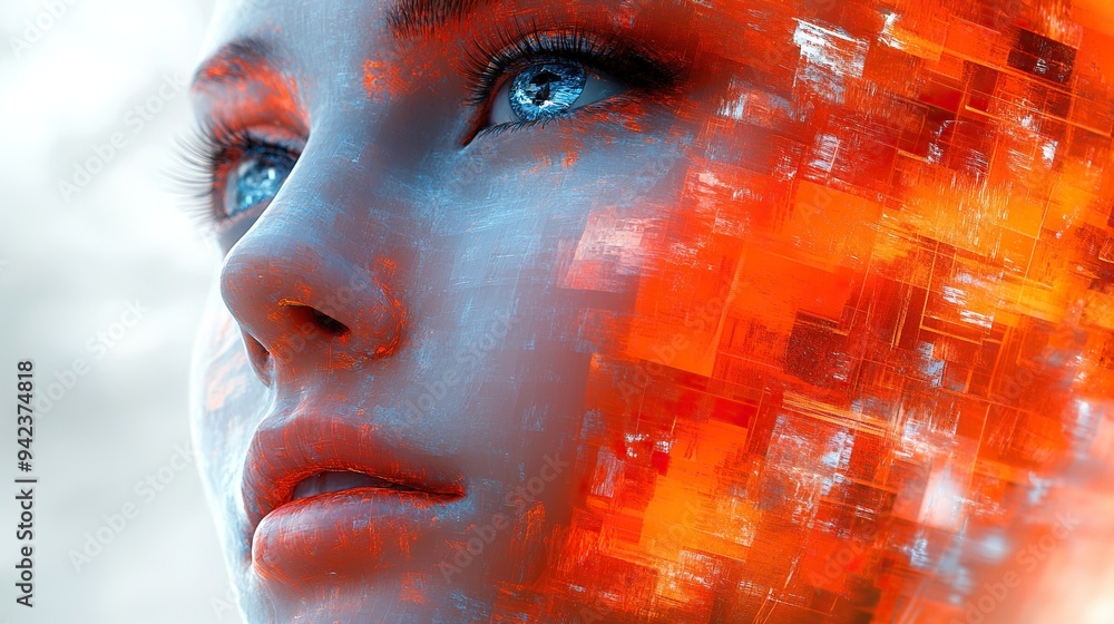 A geometric face is portrayed in an abstract digital portrait, emphasizing unique angles. A geometric face is portrayed in an abstract digital portrait, emphasizing unique angles.