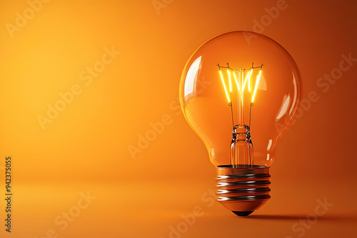 A glowing light bulb with warm orange background, symbolizing creativity and innovation in modern design.