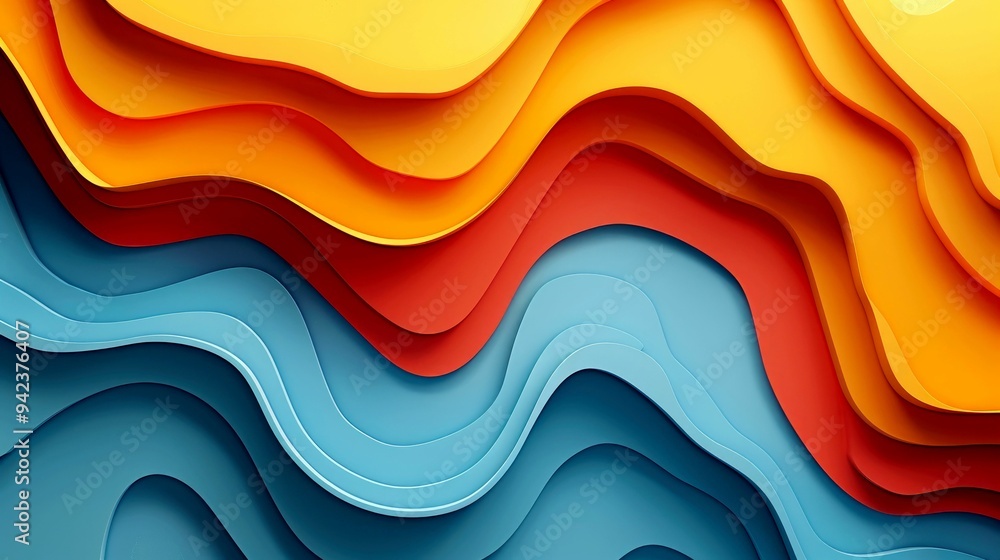 Abstract Wavy Pattern with Blue, Red, and Yellow Tones Abstract Wavy Pattern with Blue, Red, and Yellow Tones
