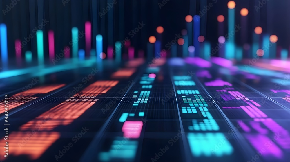 Abstract Digital Technology Background with Neon Lights Abstract Digital Technology Background with Neon Lights
